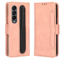For Samsung Galaxy Z Fold4 5G Skin Feel Calf Texture Card Slots Leather Phone Case(Pink)