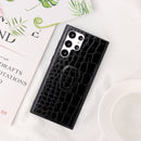 For Samsung Galaxy S22 Ultra 5G Leather Back Phone Case with Holder(Black Carbon Fiber Texture)