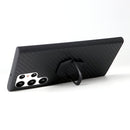 For Samsung Galaxy S22 Ultra 5G Leather Back Phone Case with Holder(Black Carbon Fiber Texture)