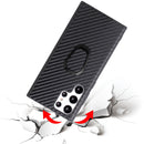 For Samsung Galaxy S22 Ultra 5G Leather Back Phone Case with Holder(Black Carbon Fiber Texture)