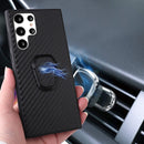For Samsung Galaxy S22 Ultra 5G Leather Back Phone Case with Holder(Black Carbon Fiber Texture)