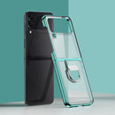For Samsung Galaxy Z Flip4 Electroplating PC Full Coverage Shockproof Ring Phone Case(Green)