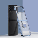 For Samsung Galaxy Z Flip4 Electroplating PC Full Coverage Shockproof Ring Phone Case(Blue)