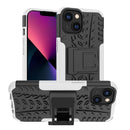 For iPhone 14 Tire Texture TPU + PC Phone Case with Holder (White)
