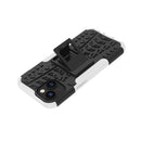 For iPhone 14 Tire Texture TPU + PC Phone Case with Holder (White)