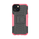 For iPhone 14 Tire Texture TPU + PC Phone Case with Holder (Pink)