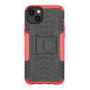 For iPhone 14 Plus Tire Texture TPU + PC Phone Case with Holder (Red)