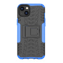 For iPhone 14 Plus Tire Texture TPU + PC Phone Case with Holder (Blue)