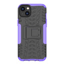 For iPhone 14 Plus Tire Texture TPU + PC Phone Case with Holder (Purple)