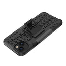 For iPhone 14 Plus Tire Texture TPU + PC Phone Case with Holder (Black)