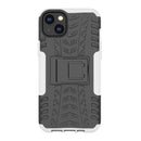 For iPhone 14 Plus Tire Texture TPU + PC Phone Case with Holder (White)