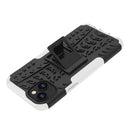 For iPhone 14 Plus Tire Texture TPU + PC Phone Case with Holder (White)