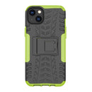 For iPhone 14 Plus Tire Texture TPU + PC Phone Case with Holder (Green)