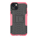 For iPhone 14 Plus Tire Texture TPU + PC Phone Case with Holder (Pink)
