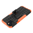 For iPhone 14 Plus Tire Texture TPU + PC Phone Case with Holder (Orange)