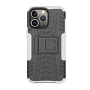 For iPhone 14 Pro Max Tire Texture TPU + PC Phone Case with Holder (White)