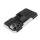 For iPhone 14 Pro Max Tire Texture TPU + PC Phone Case with Holder (White)