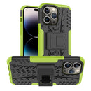 For iPhone 14 Pro Max Tire Texture TPU + PC Phone Case with Holder (Green)