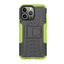For iPhone 14 Pro Max Tire Texture TPU + PC Phone Case with Holder (Green)
