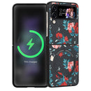 For Samsung Galaxy Z Flip4 MagSafe Magnetic Pattern Leather Folding Phone Case(Black Flowers)