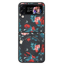 For Samsung Galaxy Z Flip4 MagSafe Magnetic Pattern Leather Folding Phone Case(Black Flowers)