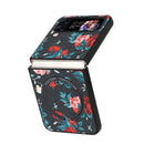 For Samsung Galaxy Z Flip4 MagSafe Magnetic Pattern Leather Folding Phone Case(Black Flowers)