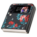 For Samsung Galaxy Z Flip4 MagSafe Magnetic Pattern Leather Folding Phone Case(Black Flowers)