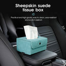 Car Hanging Type Tissue Box Sheepskin Leather Facial Tissue Case(Blue)