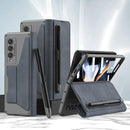 For Samsung Galaxy Z Fold4 GKK Screen Tempered Glass Film Armor Flip Leather Case with Pen Slot(Grey)