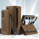 For Samsung Galaxy Z Fold4 GKK Screen Tempered Glass Film Armor Flip Leather Case with Pen Slot(Brown)