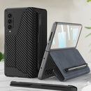 For Samsung Galaxy Z Fold4 GKK Screen Tempered Glass Film Armor Flip Leather Case with Pen Slot(Litchi Texture)