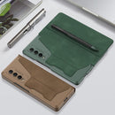 For Samsung Galaxy Z Fold4 GKK Screen Tempered Glass Film Armor Flip Leather Case with Pen Slot(Brown)