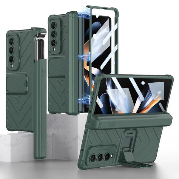 For Samsung Galaxy Z Fold4 GKK Integrated Magnetic Armor Flip Phone Case With Pen Box(Dark Green)