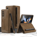 For Samsung Galaxy Z Fold4 GKK Armor Flip Leather Phone Case with Pen Slots(Brown)