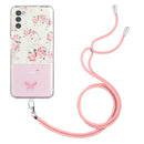 For Motorola Moto G42 Bronzing Butterfly Flower TPU Phone Case with Lanyard(Peony)