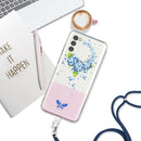 For Motorola Moto G42 Bronzing Butterfly Flower TPU Phone Case with Lanyard(Peony)