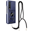 For Samsung Galaxy Z Fold4 Lanyard Slide Camshield Ring Phone Case(Royal Blue)