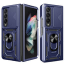 For Samsung Galaxy Z Fold4 Lanyard Slide Camshield Ring Phone Case(Royal Blue)
