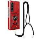 For Samsung Galaxy Z Fold4 Lanyard Slide Camshield Ring Phone Case(Red)