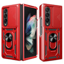 For Samsung Galaxy Z Fold4 Lanyard Slide Camshield Ring Phone Case(Red)