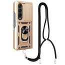 For Samsung Galaxy Z Fold4 Lanyard Slide Camshield Ring Phone Case(Gold)
