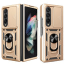 For Samsung Galaxy Z Fold4 Lanyard Slide Camshield Ring Phone Case(Gold)