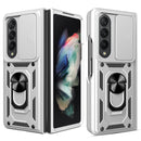 For Samsung Galaxy Z Fold4 Lanyard Slide Camshield Ring Phone Case(Silver)