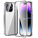 For iPhone 14 Pro Max Magnetic Double-buckle HD Tempered Glass Phone Case (Silver)