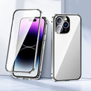 For iPhone 14 Pro Max Magnetic Double-buckle HD Tempered Glass Phone Case (Silver)