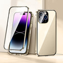 For iPhone 14 Pro Magnetic Double-buckle HD Tempered Glass Phone Case(Gold)