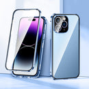 For iPhone 14 Pro Magnetic Double-buckle HD Tempered Glass Phone Case(Blue)