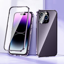 For iPhone 14 Pro Magnetic Double-buckle HD Tempered Glass Phone Case(Purple)