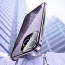 For iPhone 14 Pro Magnetic Double-buckle HD Tempered Glass Phone Case(Silver)