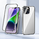 For iPhone 14 Plus Magnetic Double-buckle HD Tempered Glass Phone Case (Silver)